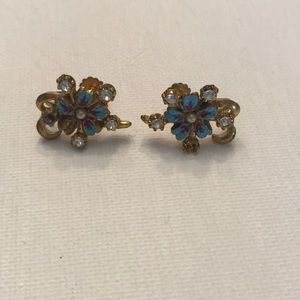 Vintage Blue & Purple Flower Earrings